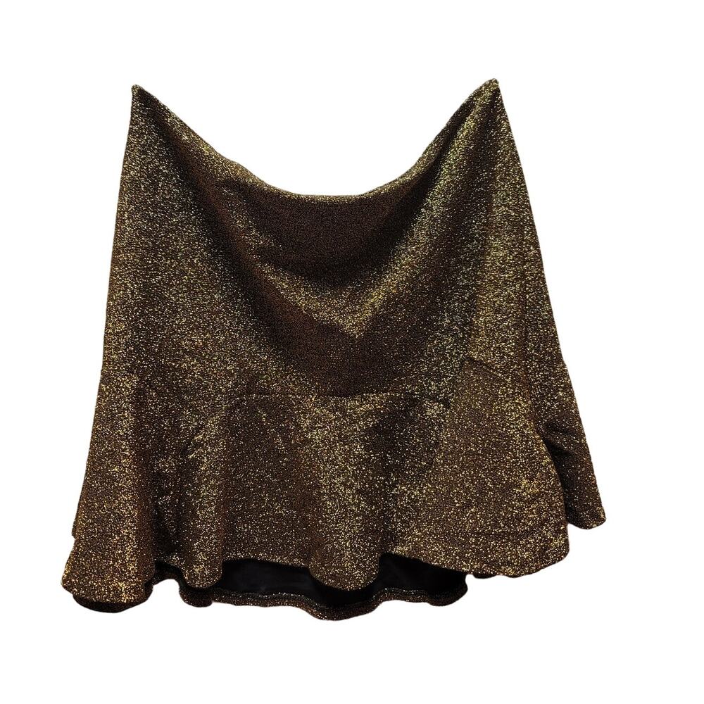 RowA skirt Gold Mini Flounce Sparkle Glitter Black lining Size Large Stretch NEW